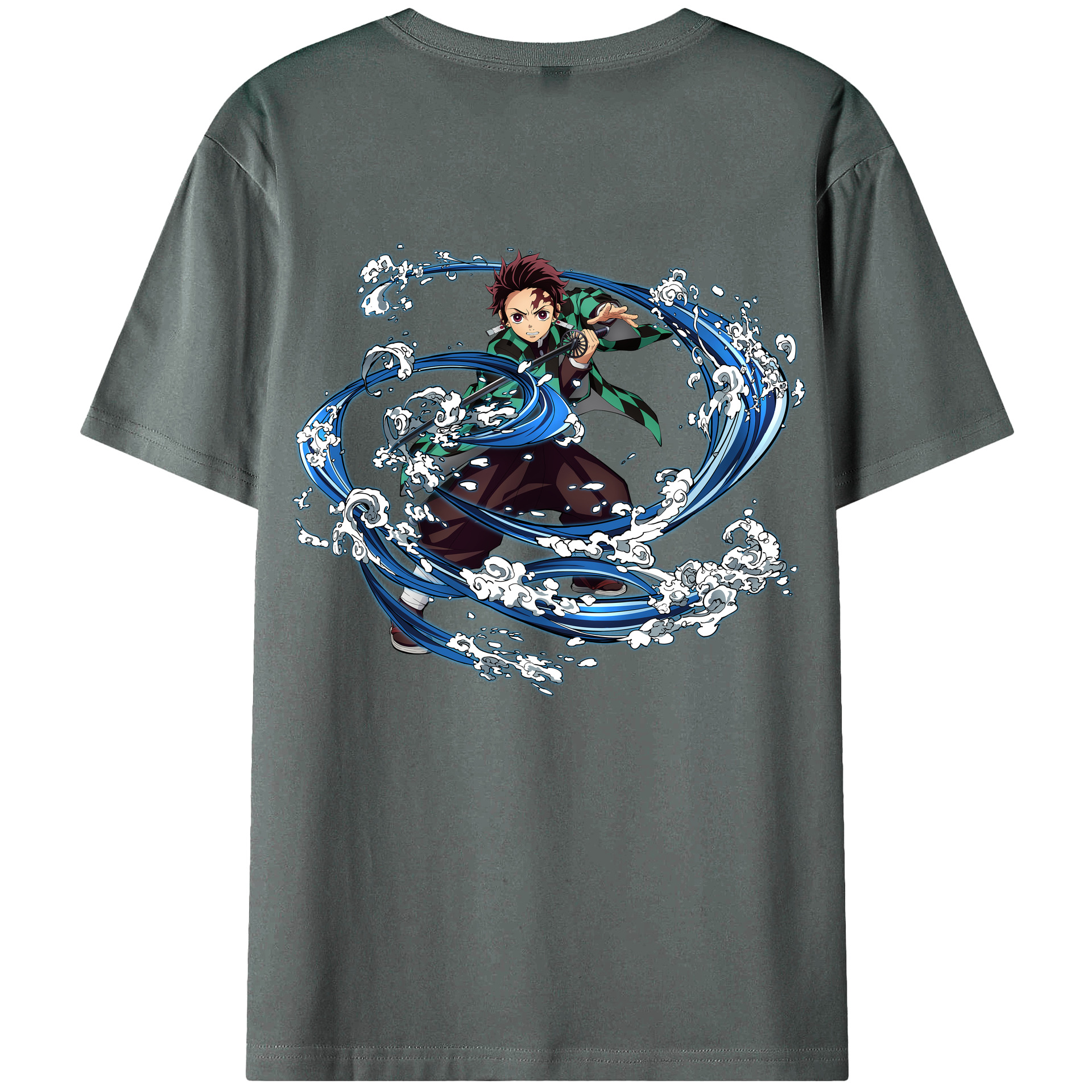 （画像用） 鬼滅の刃 竈門 炭治郎／かまど たんじろう Kamado Tanjirou 綿100％ メンズ半袖Tシャツ（バックプリント） 通気性